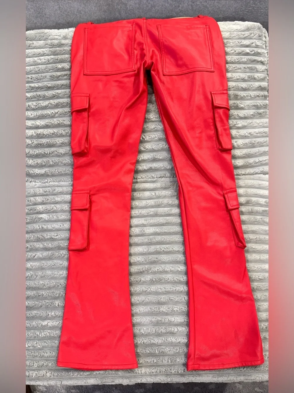 VALABASAS Red Faux Leather Cargo Flare Pants
